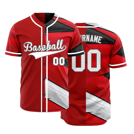 Custom Dark Red Black White Half Baseball Jersey