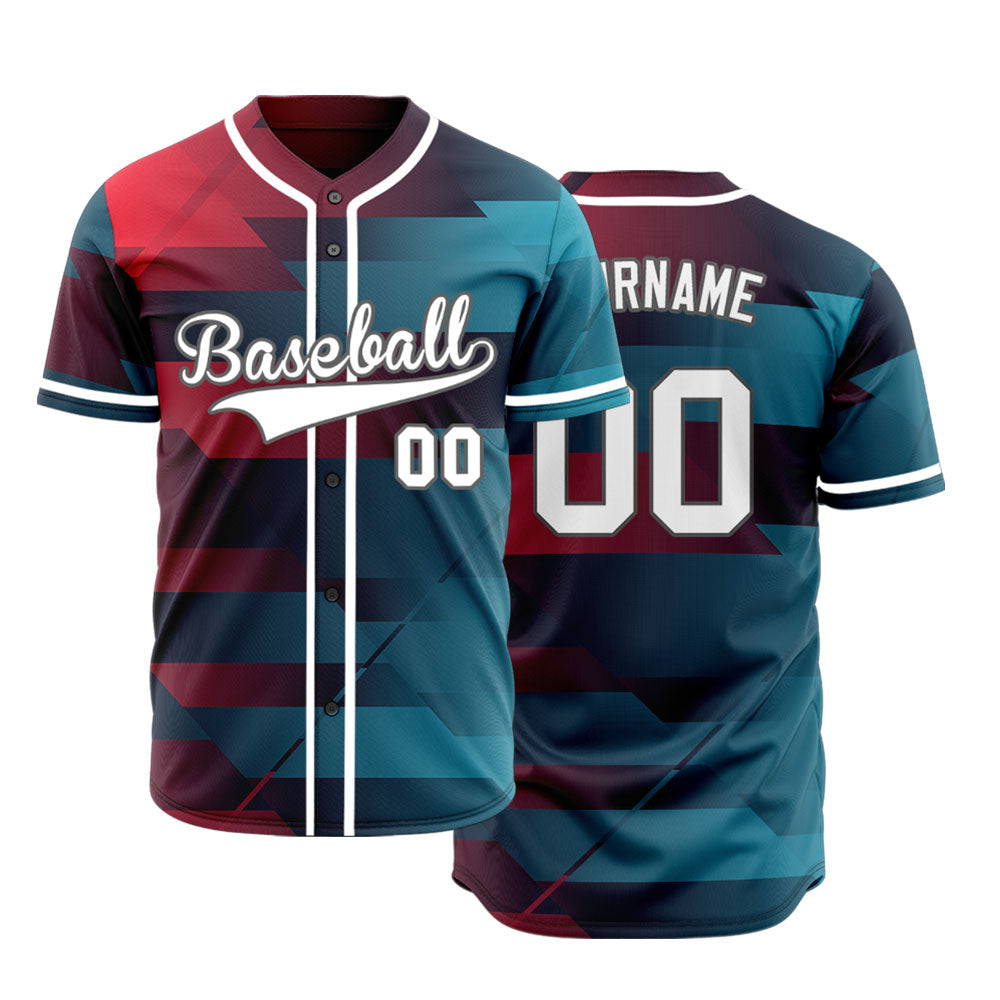 Custom Dark Red Blue Gradient Baseball Jersey