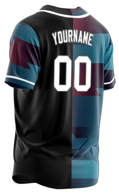 Custom Dark Red Blue Gradient Half Baseball Jersey