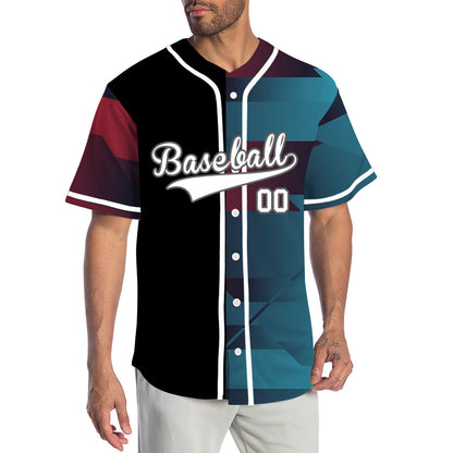 Custom Dark Red Blue Gradient Half Baseball Jersey