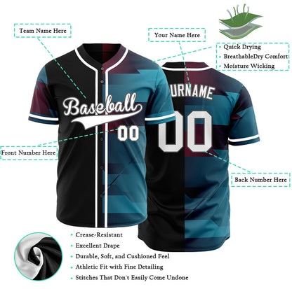 Custom Dark Red Blue Gradient Half Baseball Jersey