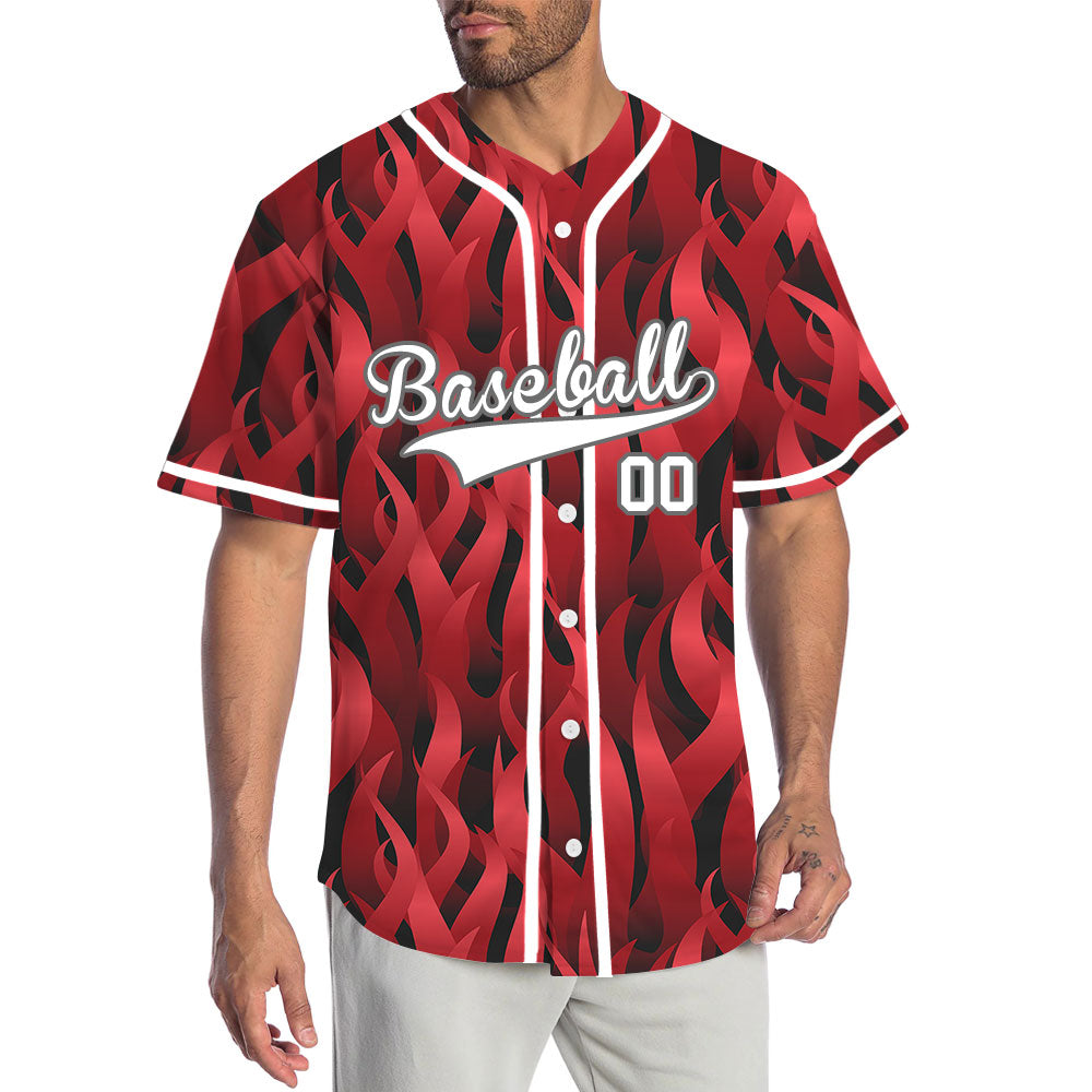 Custom Dark Red Fire Baseball Jersey