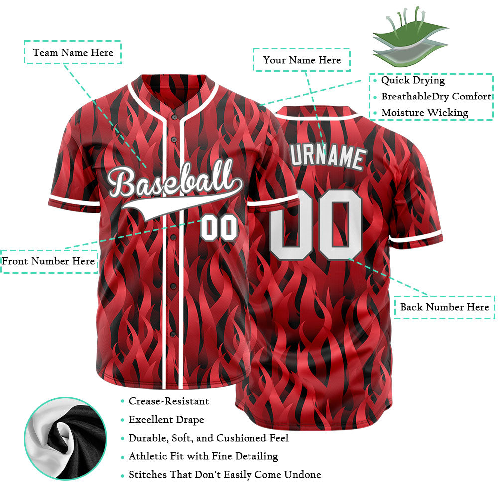 Custom Dark Red Fire Baseball Jersey