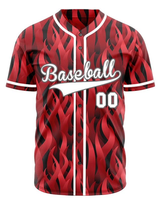 Custom Dark Red Fire Baseball Jersey