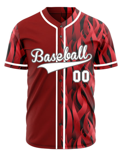 Custom Dark Red Fire Half Baseball Jersey