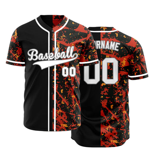 Custom Dark Red Orange Scratches Half Baseball Jersey