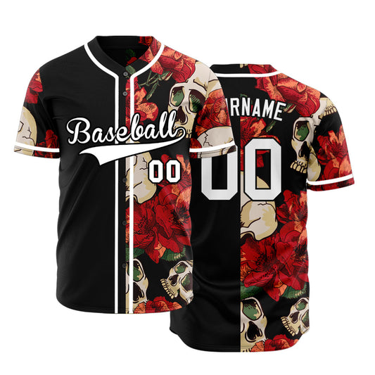 Custom Flower Skull Half Baseball Jersey