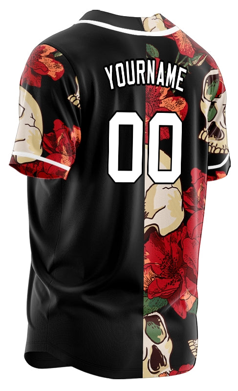 Custom Flower Skull Half Baseball Jersey