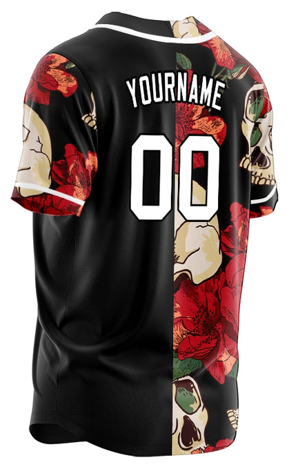 Custom Flower Skull Half Baseball Jersey