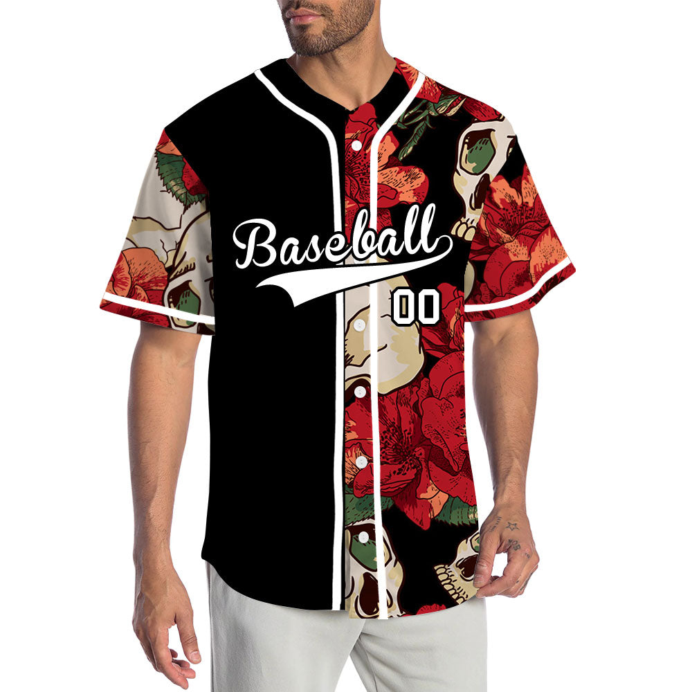 Custom Flower Skull Half Baseball Jersey