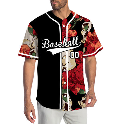Custom Flower Skull Half Baseball Jersey