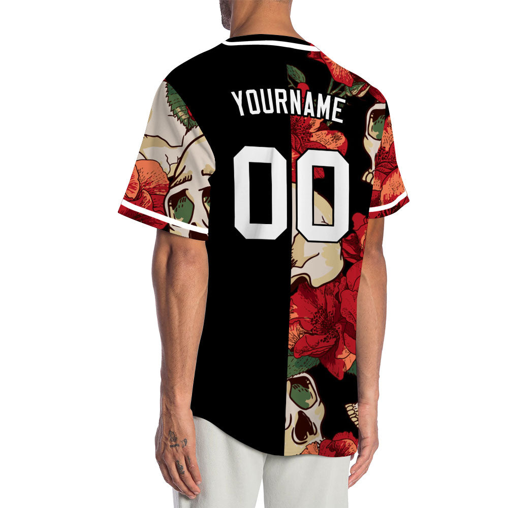 Custom Flower Skull Half Baseball Jersey