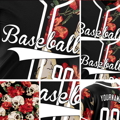 Custom Flower Skull Half Baseball Jersey