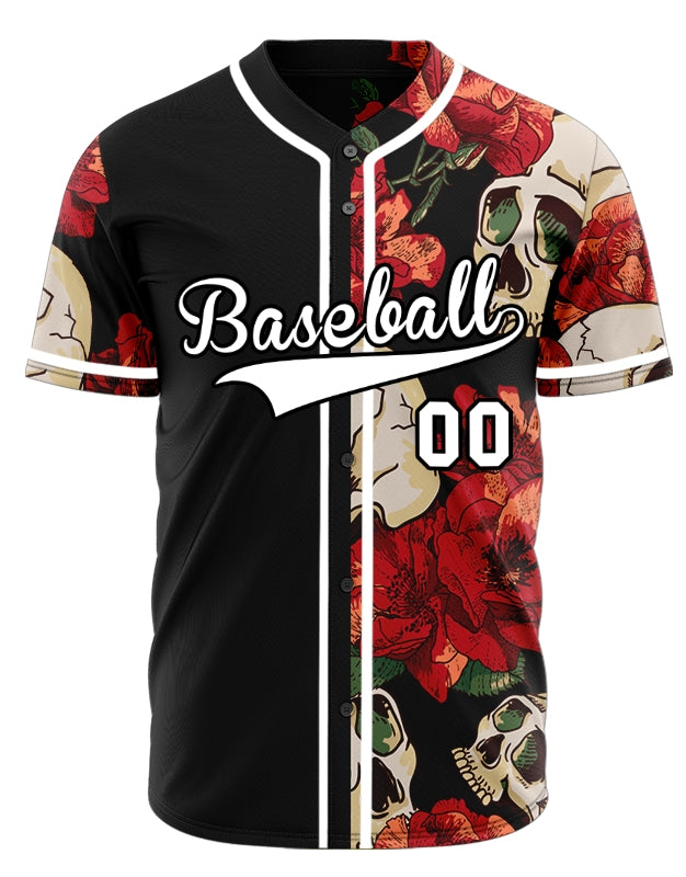 Custom Flower Skull Half Baseball Jersey
