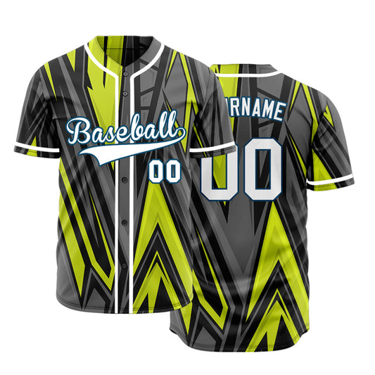 Custom Fluorescent Green Dark Gray Lines Baseball Jersey
