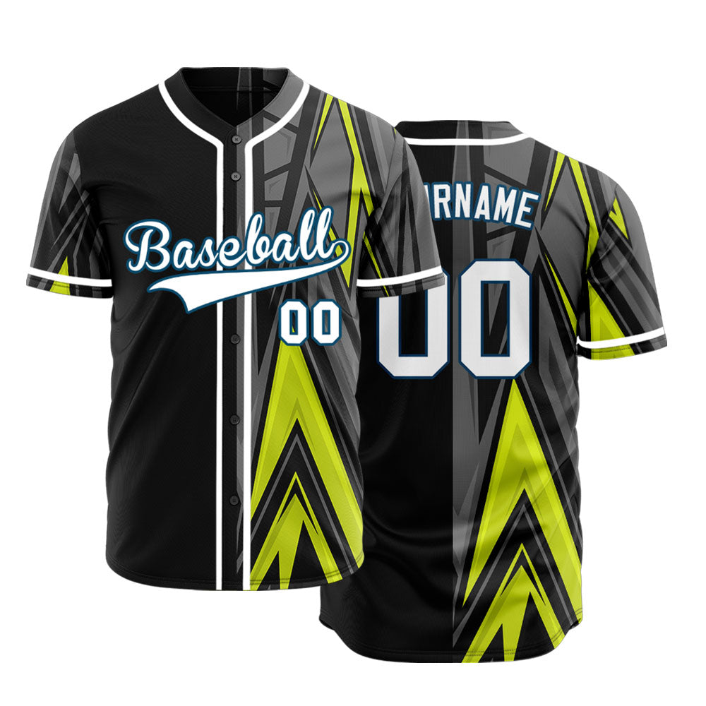Custom Fluorescent Green Gray Lines Half Baseball Jersey