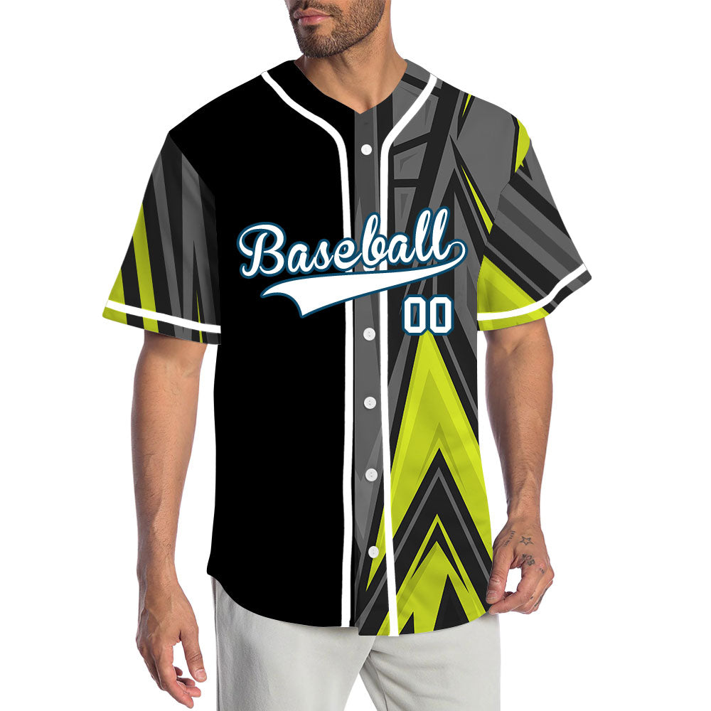 Custom Fluorescent Green Gray Lines Half Baseball Jersey