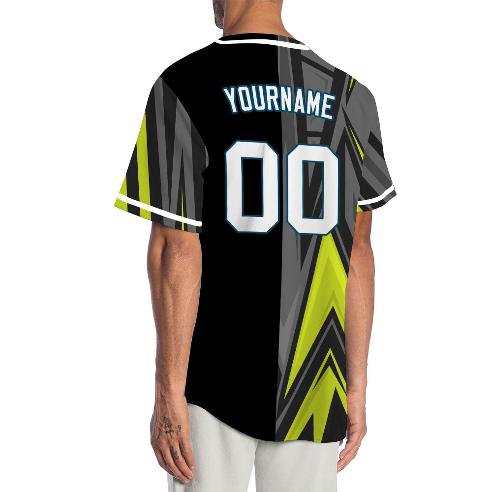 Custom Fluorescent Green Gray Lines Half Baseball Jersey