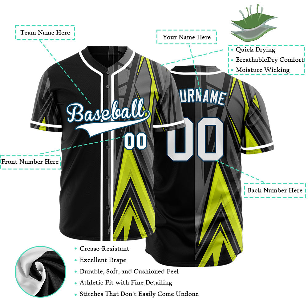 Custom Fluorescent Green Gray Lines Half Baseball Jersey