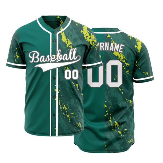Custom Fluorescent Green Mottled Half Baseball Jersey