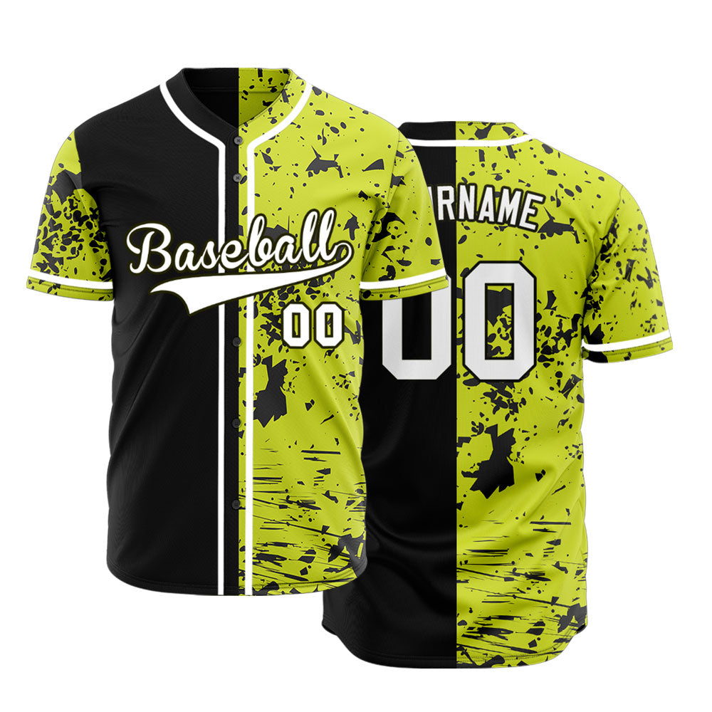 Custom Fluorescent Green Scratches Half Baseball Jersey