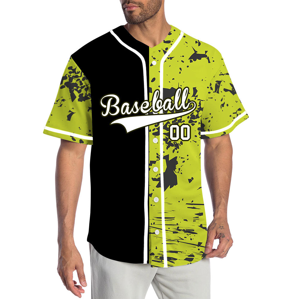 Custom Fluorescent Green Scratches Half Baseball Jersey