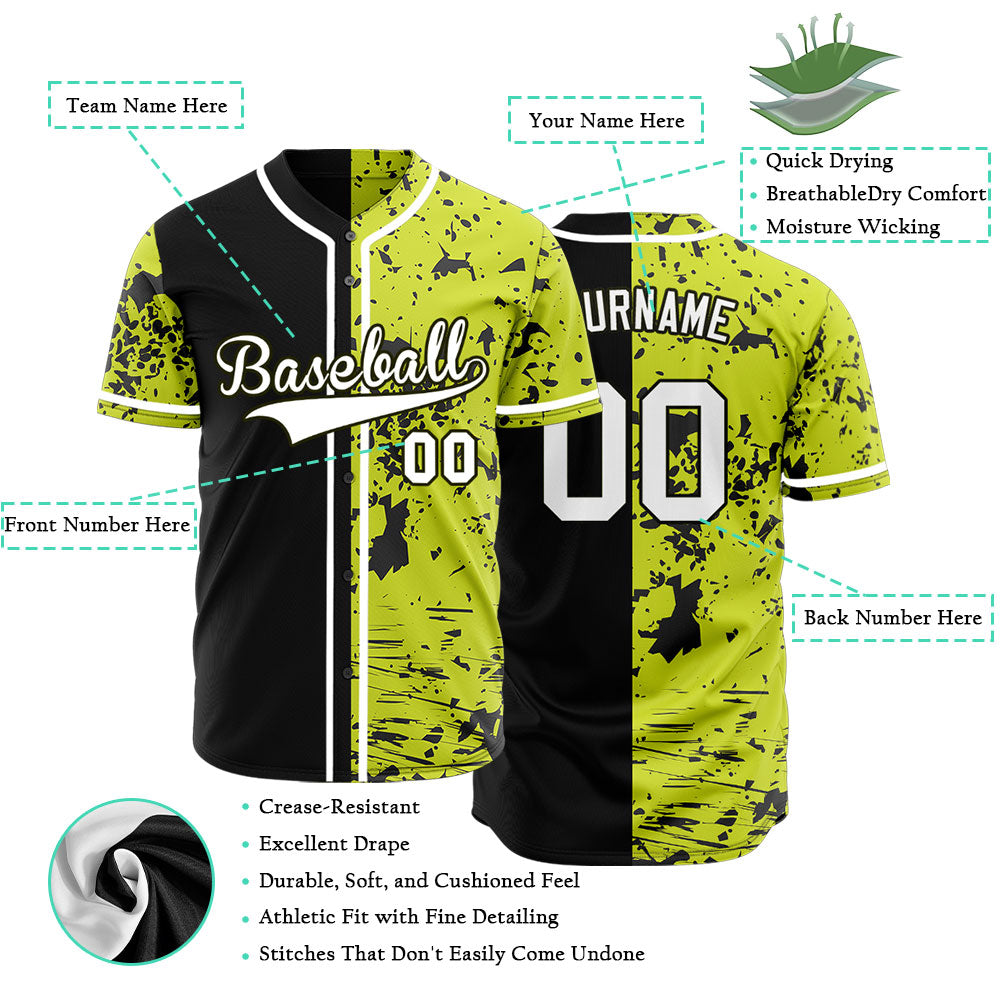 Custom Fluorescent Green Scratches Half Baseball Jersey