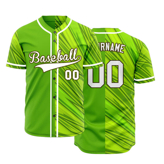 Custom Fluorescent Yellow Green Lines Half Baseball Jersey