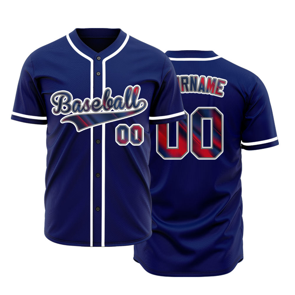 Custom Fuzzy Slash Red Blue Baseball Jersey