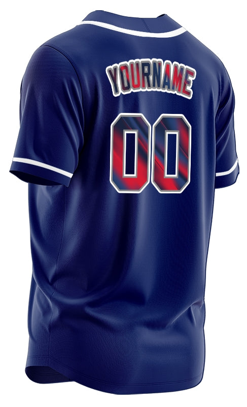 Custom Fuzzy Slash Red Blue Baseball Jersey