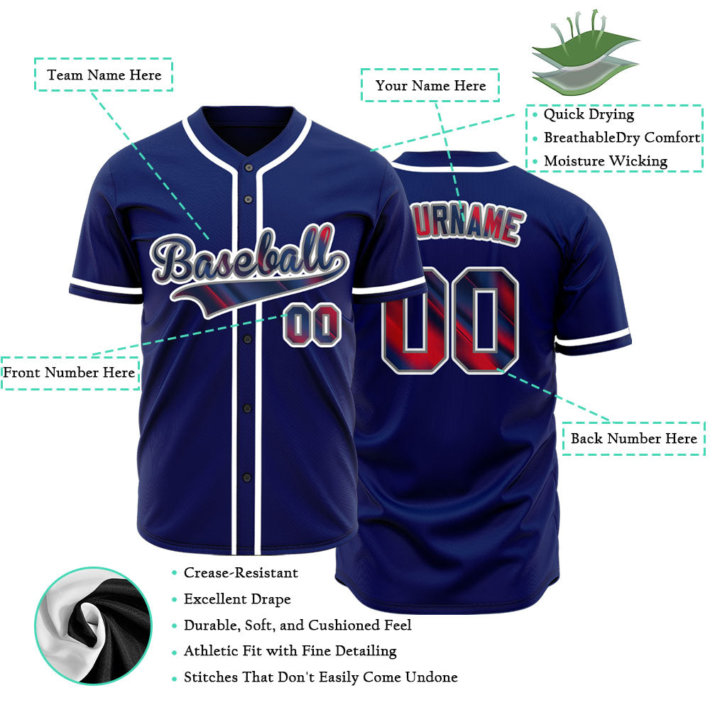 Custom Fuzzy Slash Red Blue Baseball Jersey