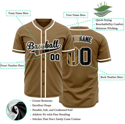 Custom Gold And Black Ink Baseball Jersey