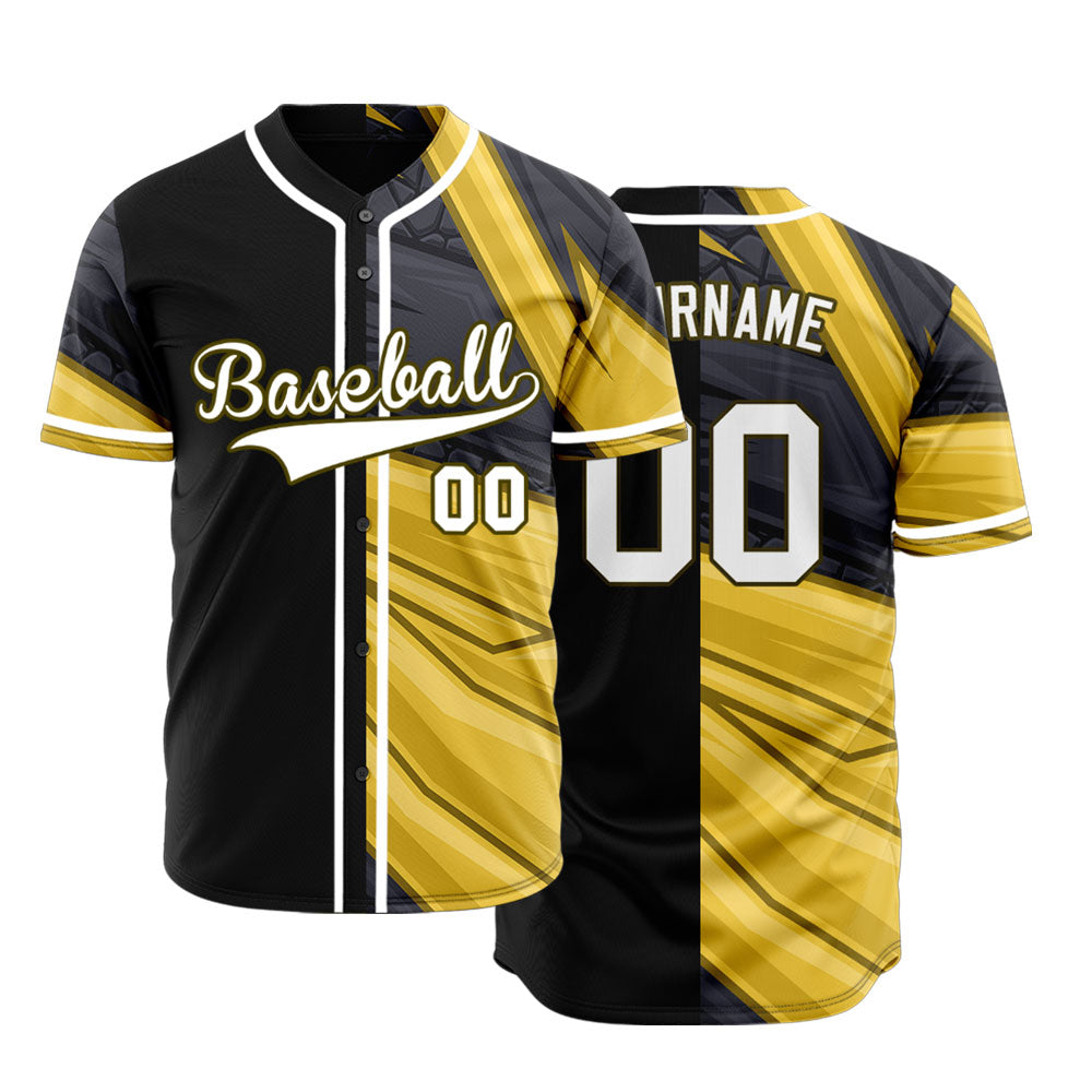 Custom Gold Black Lines Half Baseball Jersey