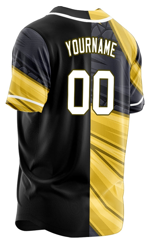 Custom Gold Black Lines Half Baseball Jersey