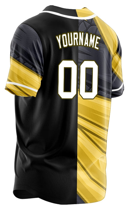 Custom Gold Black Lines Half Baseball Jersey
