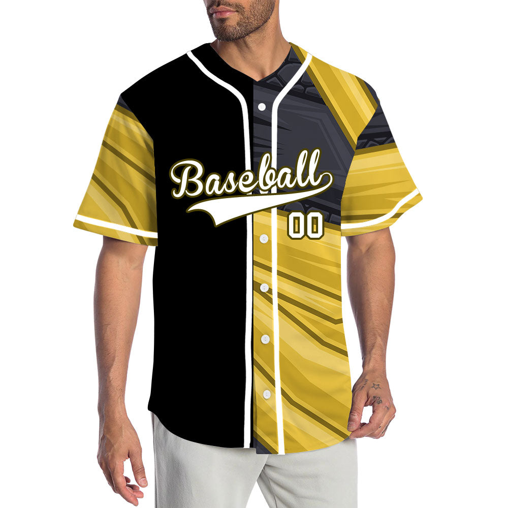 Custom Gold Black Lines Half Baseball Jersey