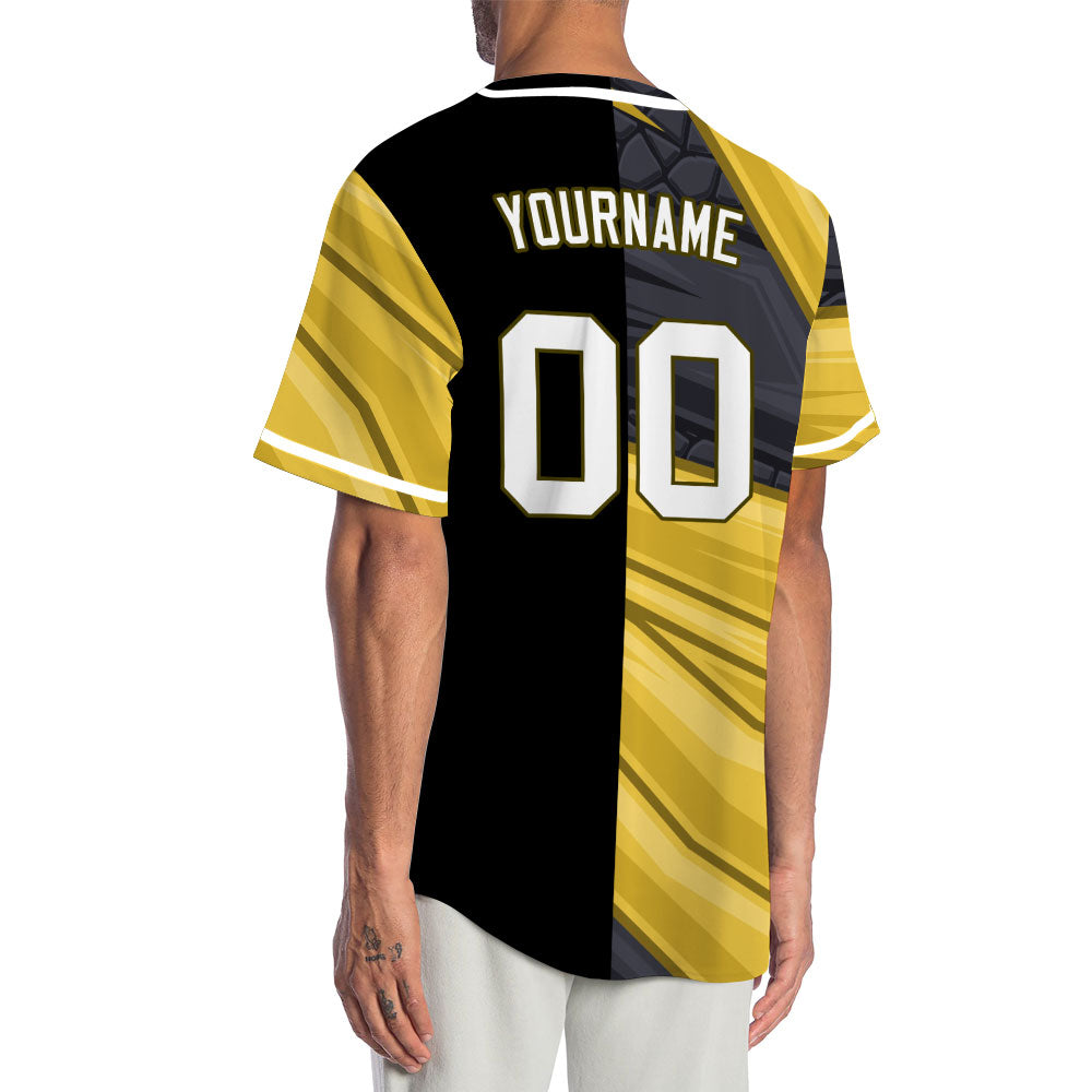 Custom Gold Black Lines Half Baseball Jersey