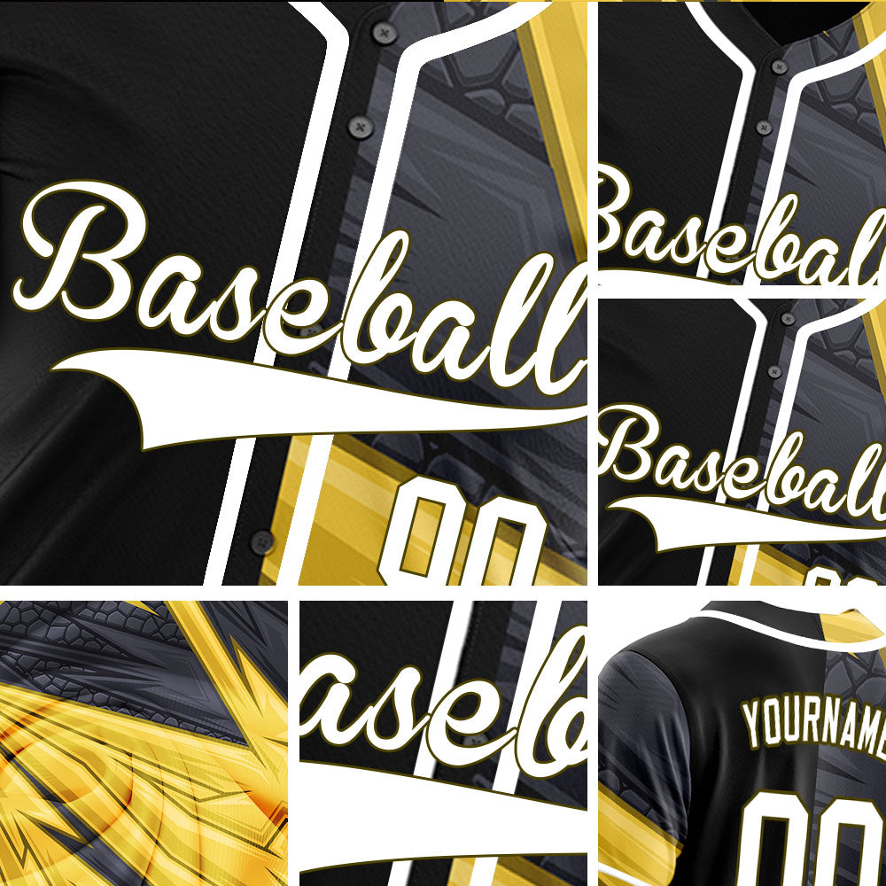 Custom Gold Black Lines Half Baseball Jersey