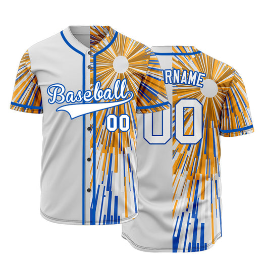 Custom Gold Blue White Radiation Half Baseball Jersey