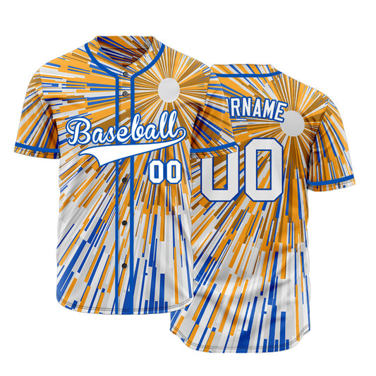 Custom Gold Orange Blue White Radiation Baseball Jersey