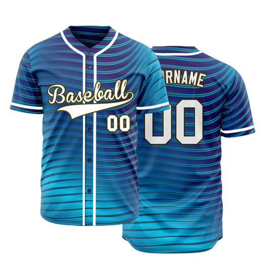 Custom Gradient Blue Wave Grain Baseball Jersey