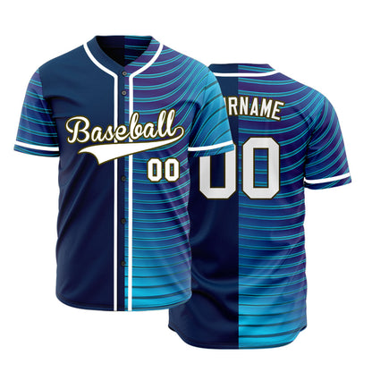 Custom Gradient Blue Wave Grain Half Baseball Jersey