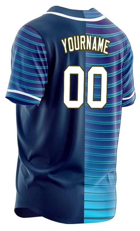 Custom Gradient Blue Wave Grain Half Baseball Jersey