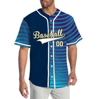 Custom Gradient Blue Wave Grain Half Baseball Jersey