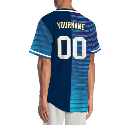 Custom Gradient Blue Wave Grain Half Baseball Jersey