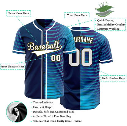 Custom Gradient Blue Wave Grain Half Baseball Jersey