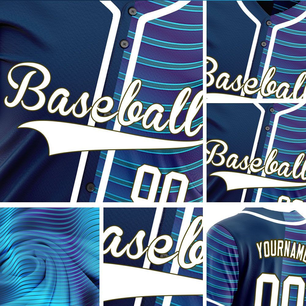 Custom Gradient Blue Wave Grain Half Baseball Jersey