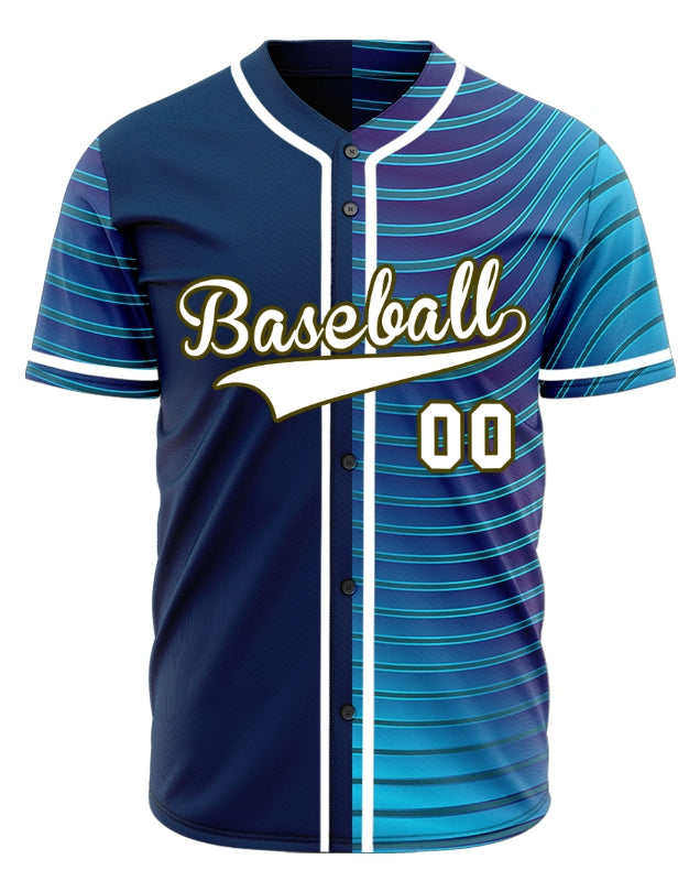 Custom Gradient Blue Wave Grain Half Baseball Jersey