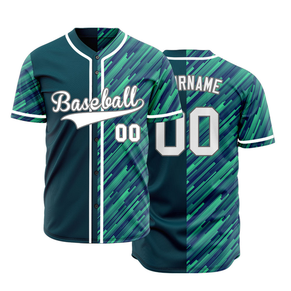 Custom Green Blue Diagonal Line Half Baseball Jersey
