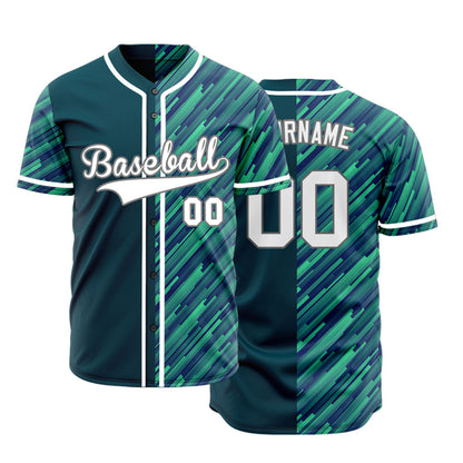 Custom Green Blue Diagonal Line Half Baseball Jersey